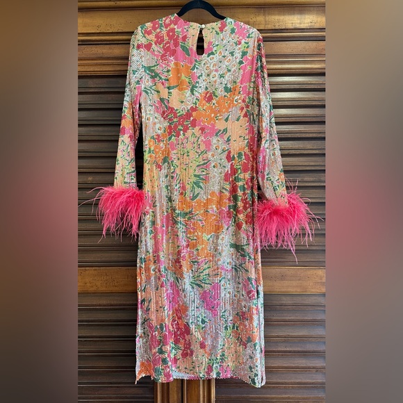 Flora Bea Ferris Sequin Floral Cocktail Midi Dress NWT Size Medium - Picture 7 of 11